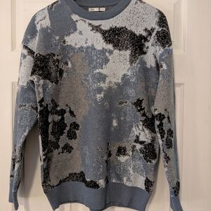Zara Abstract Multicolor Blue and Gray Sweater Women's Size Medium